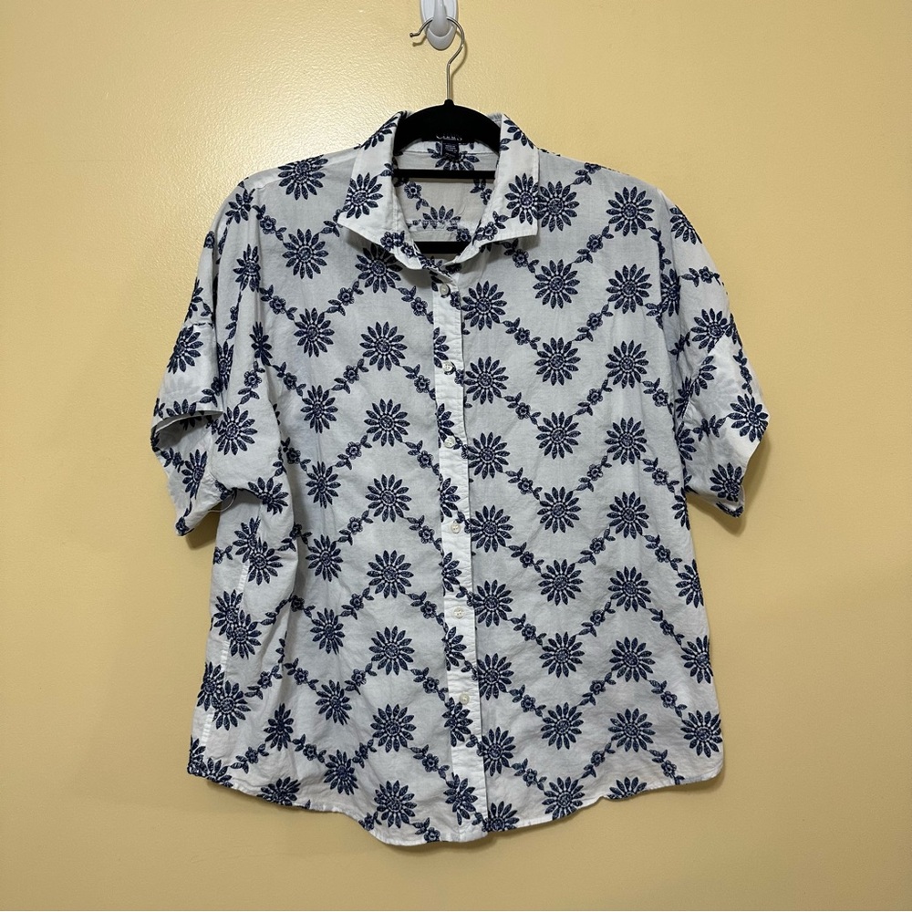 Chaps Floral Sun Embroidered Short Sleeve Button Up Shirt Women XXL White - Picture 2 of 6